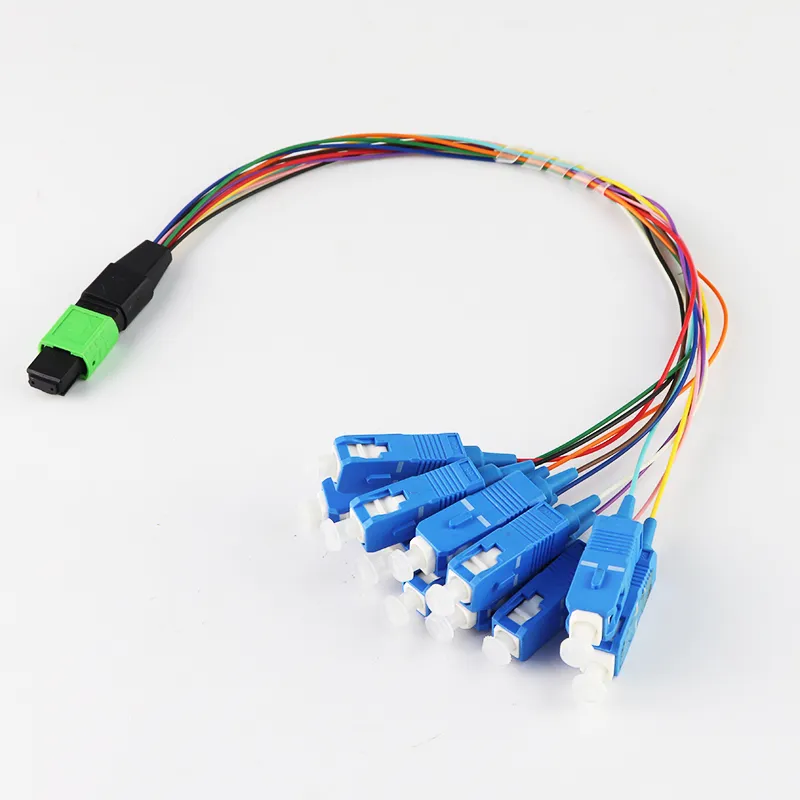 12 Core Om3 Om4 Breakout Optical Cable MPO to Sc Fan out 0.9mm 12 Color Fiber Optic Patch Cord