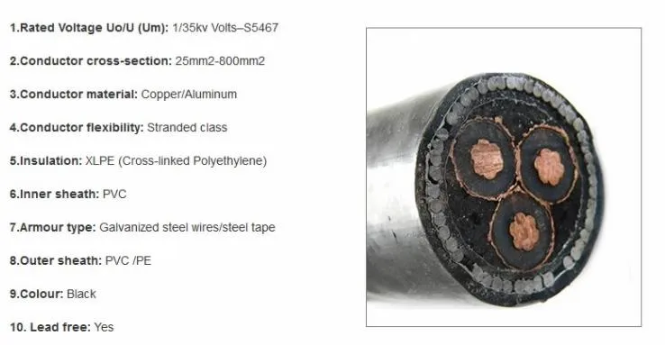 33kv Al/Cu 1*240mm2 1*630mm2 XLPE Underground Power Cable