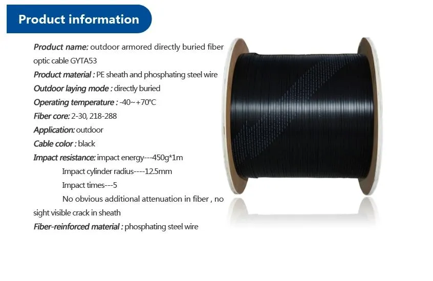 Armored Steel Tape GYTA GYTA53 GYTY53 24 96 12-144 Sm/mm Core Fiber Optic Cable Manufacturer Price