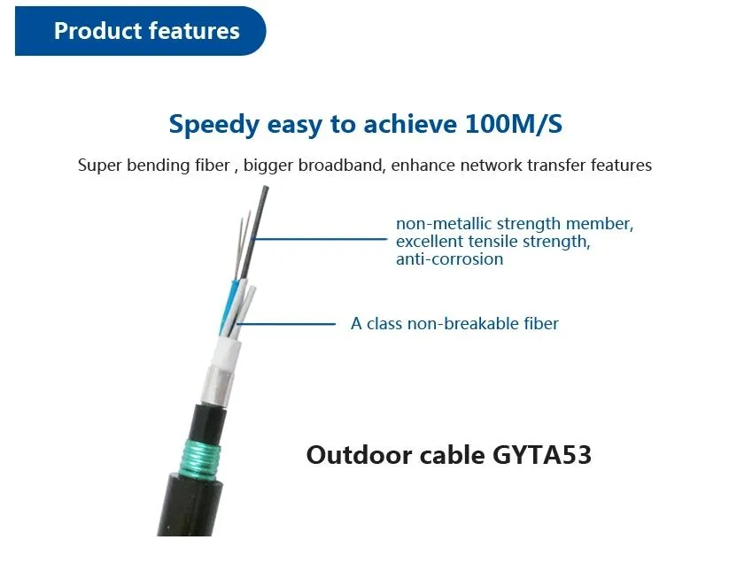 Armored Steel Tape GYTA GYTA53 GYTY53 24 96 12-144 Sm/mm Core Fiber Optic Cable Manufacturer Price