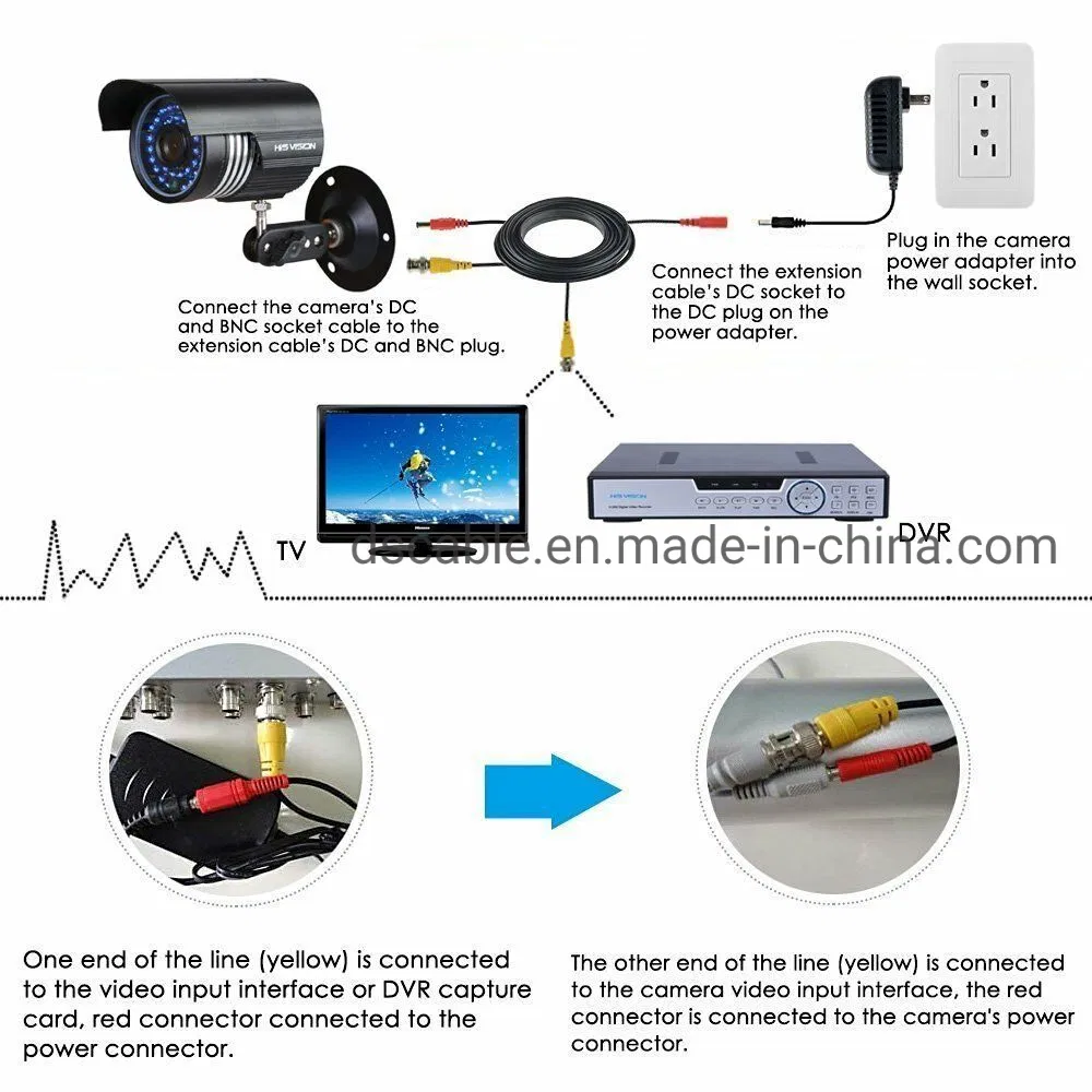 BNC RCA Video Cable with DC Power for CCTV Camera DVR Security System