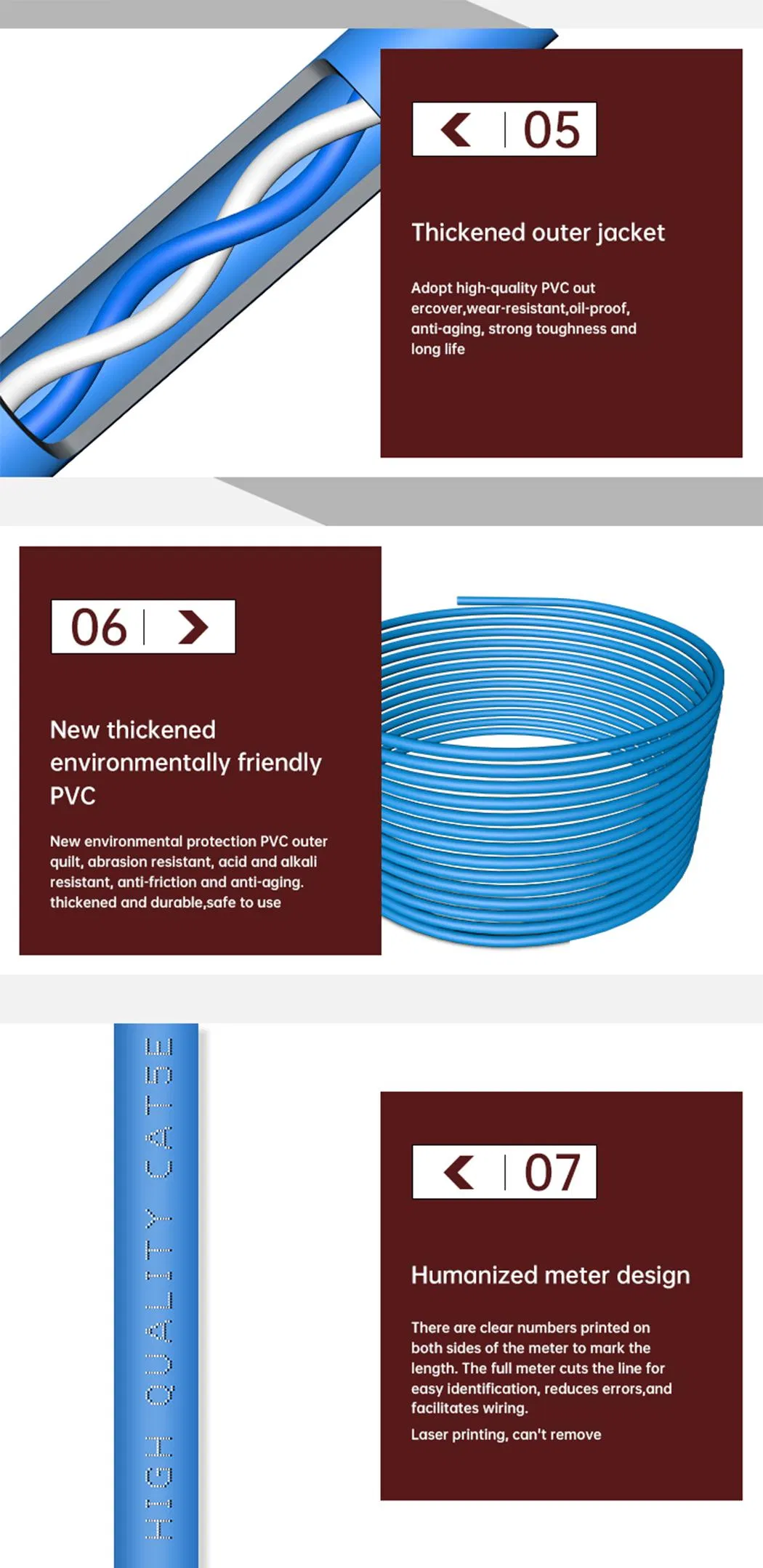 CE CPR Certificate Network Bulk CAT6 Flat Fire Resistant Cable CAT6 LAN Cable