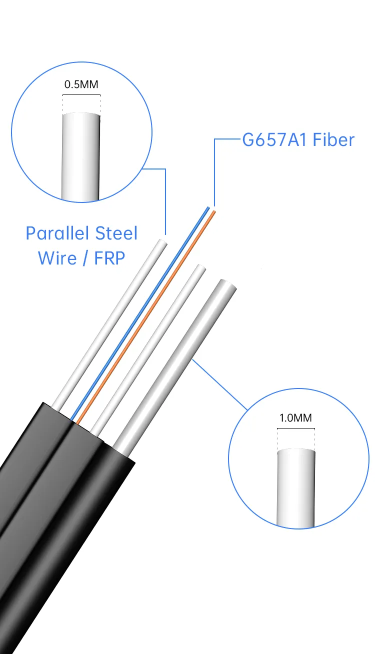 Manufacturer 1/2 Core Drop Cable with Steel Wire LSZH Fiber Optic Drop FTTH Cable