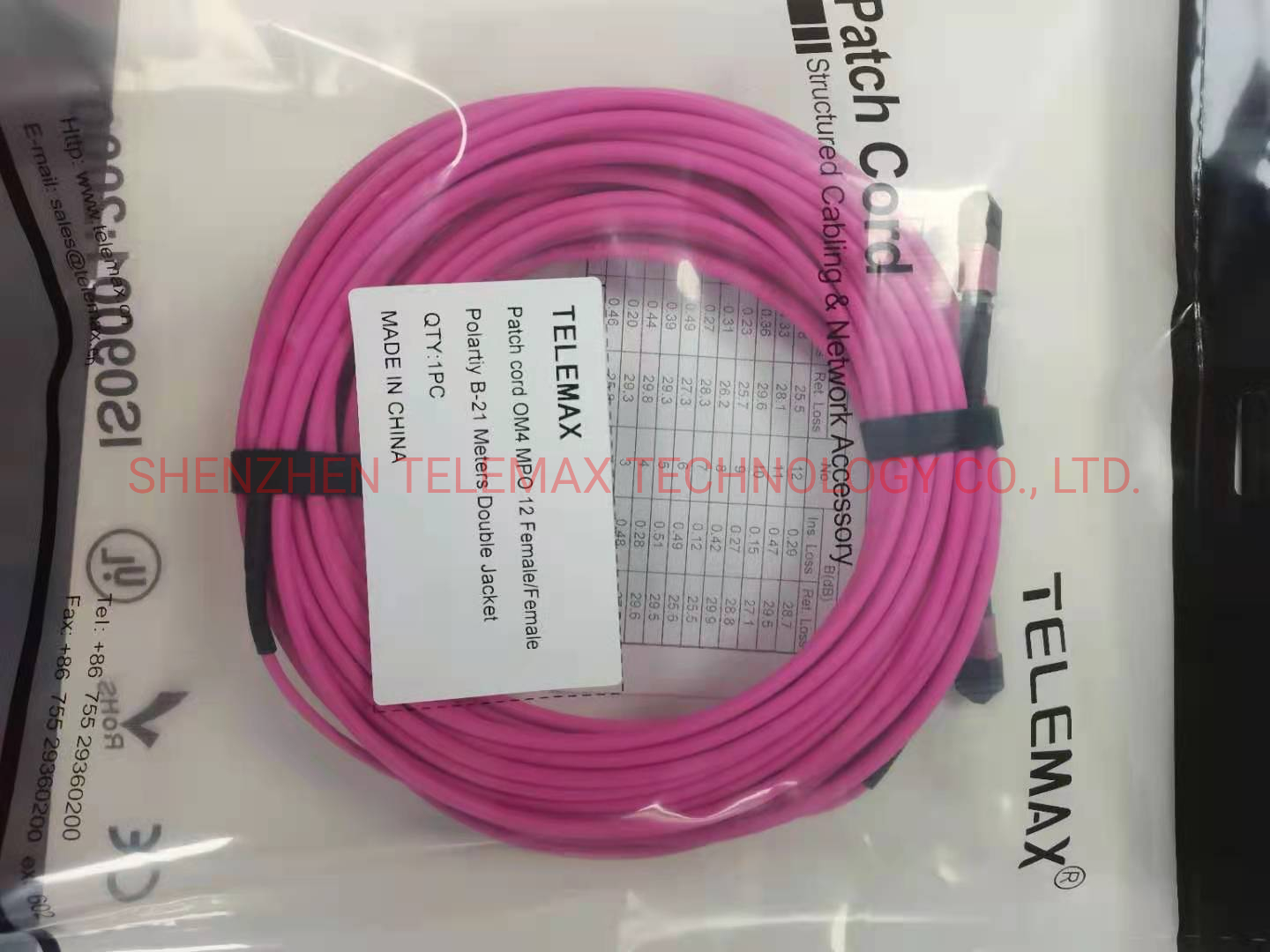 MPO/MTP Sm/Om3/Om4 12f /24f Fiber Optic Cord