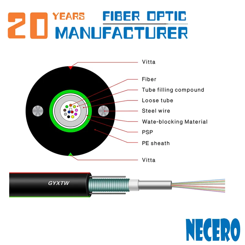 Necero 20 Years Fiber Optic Comunication Cables Wholesale Central Tube Type Coaxial Data GYXTW Fibre Optical Power Cable
