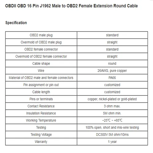 OBD16-Pin Right Convex and Concave Y-Shaped Cable for on-Board Diagnosis 2 B- II Convex Y-Shaped Separator Cable for on-Board Diagnosis