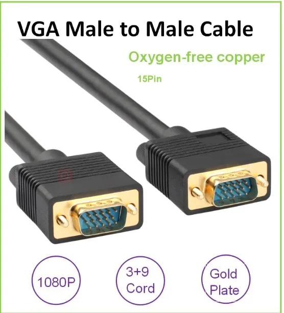 VGA to VGA Cable 3+9 for Computers, Monitors, Projectors, Dvds, and Set-Top Boxes