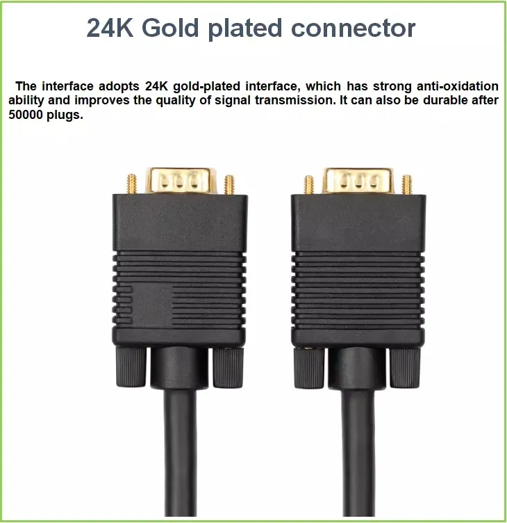 VGA to VGA Cable 3+9 for Computers, Monitors, Projectors, Dvds, and Set-Top Boxes