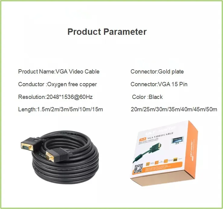 VGA to VGA Cable 3+9 for Computers, Monitors, Projectors, Dvds, and Set-Top Boxes
