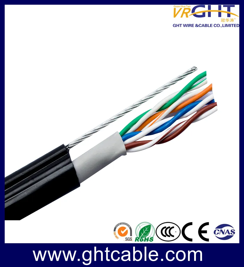 Waterproof UTP Cat5e Outdoor LAN Cable with Steel Messenger